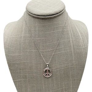 NWOT Peace Sign Charm Pendant Silver Tone Necklace